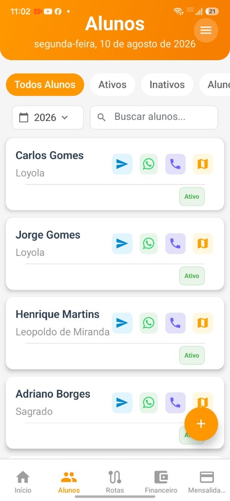 Lista de alunos no SeuEscolar
