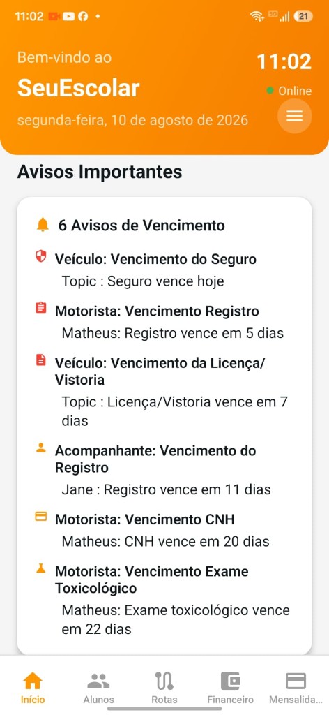 Avisos importantes no SeuEscolar