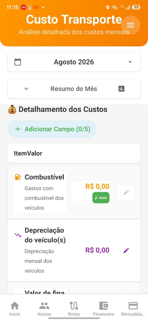 Tela Custo Transporte