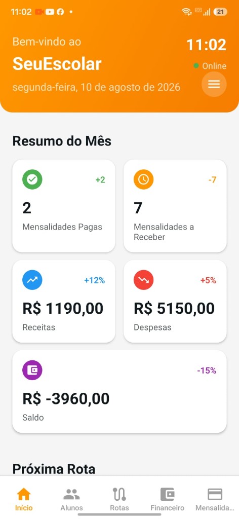 Tela inicial do SeuEscolar