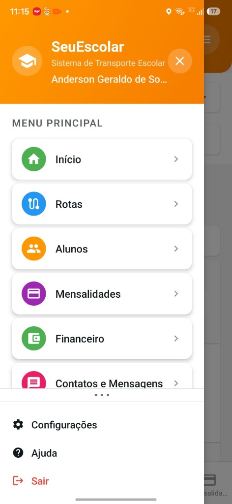 Menu principal do SeuEscolar