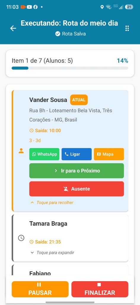 Execução de rota no SeuEscolar